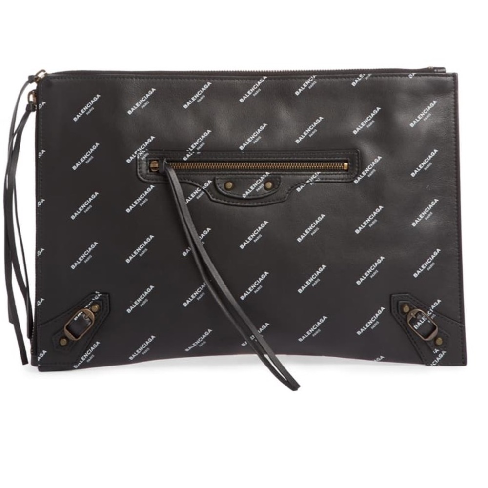 Balenciaga Classic Leather Logo Pouch/Clutch
